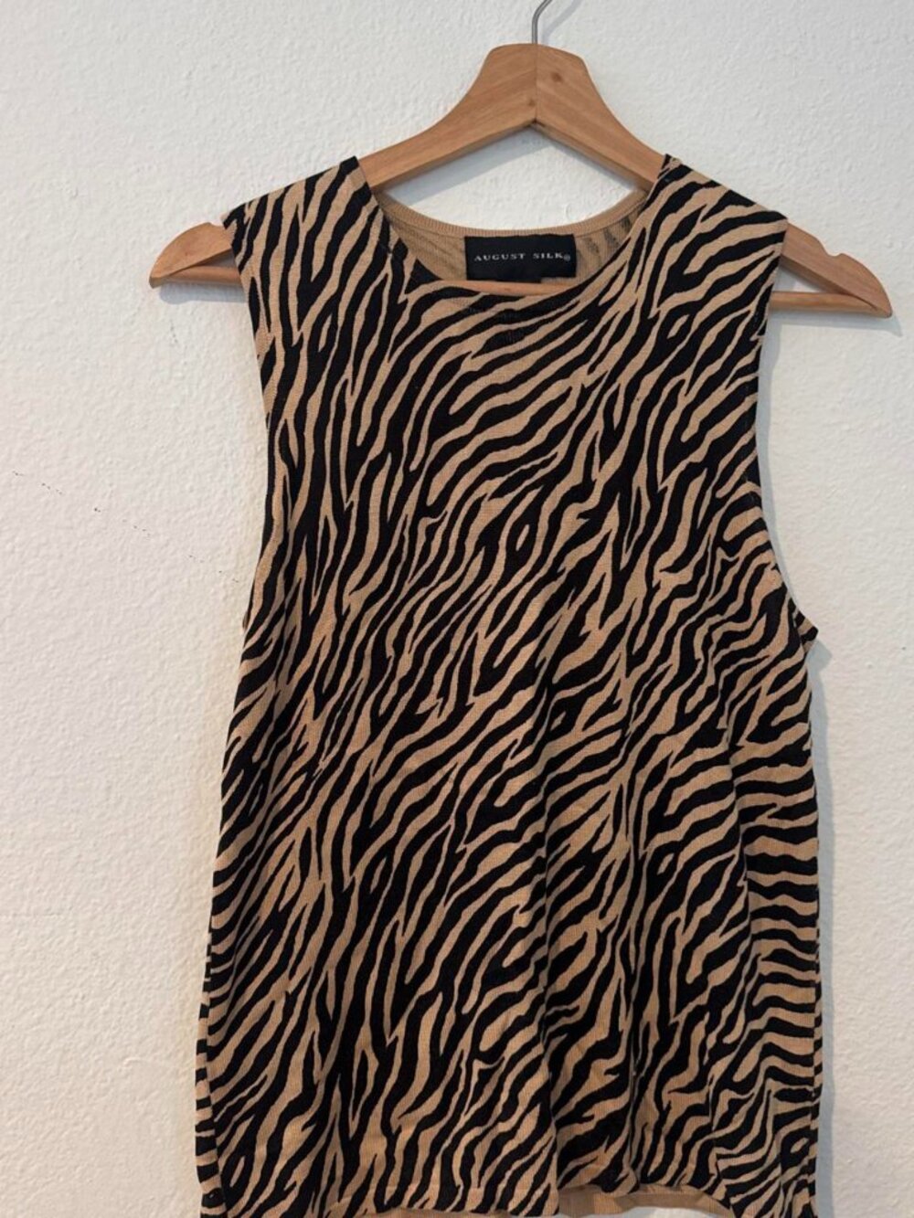 August Silk black and beige zebra print silk blouse in size M